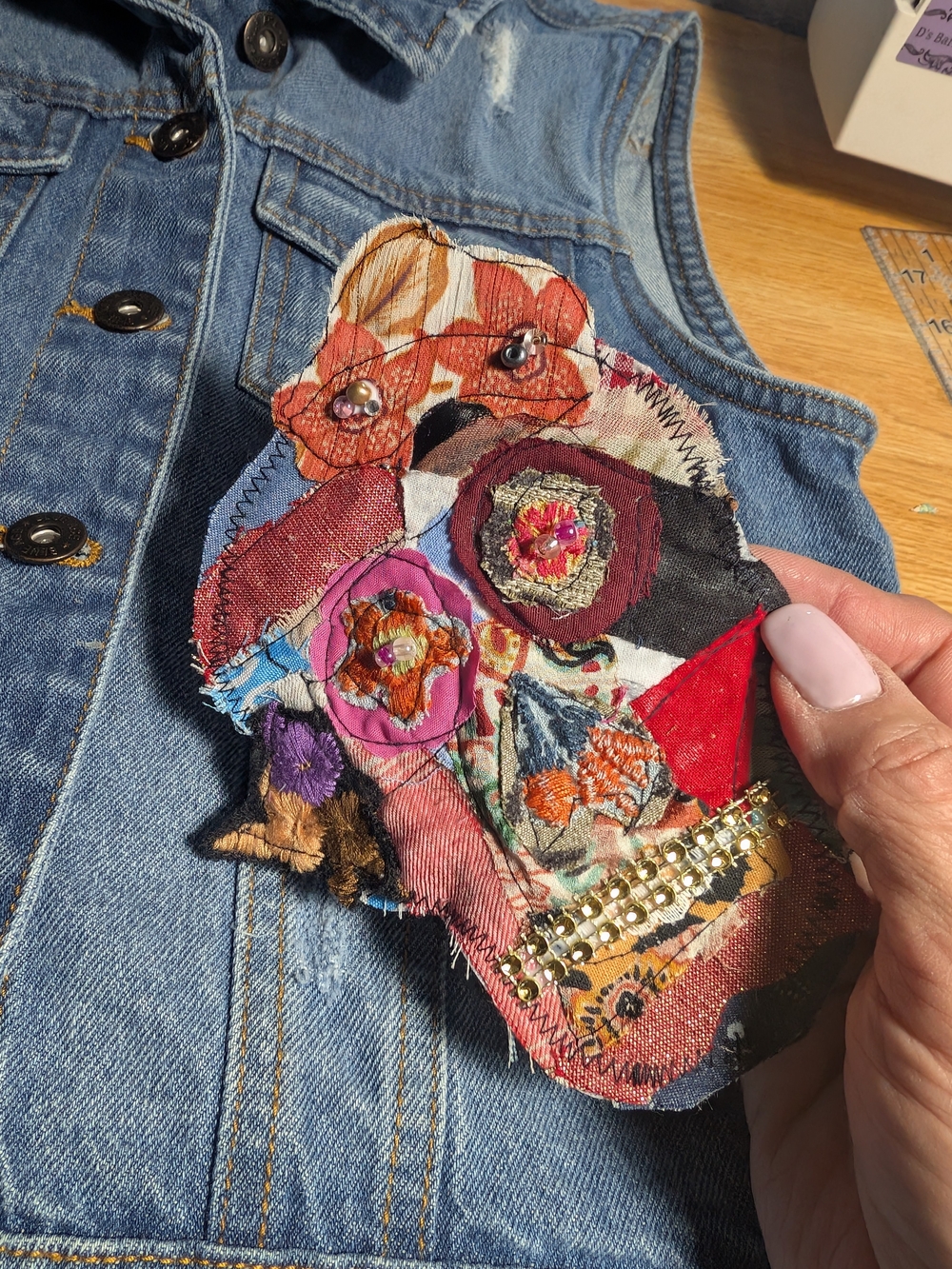 Handmade Mixed-Fabric Art Patch - Multicolor
